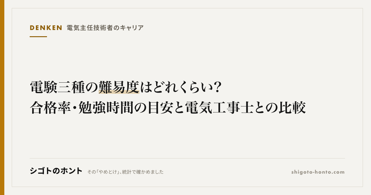 電験三種の難易度はどれくらい?合格率・勉強時間の目安と電気工事士との比較