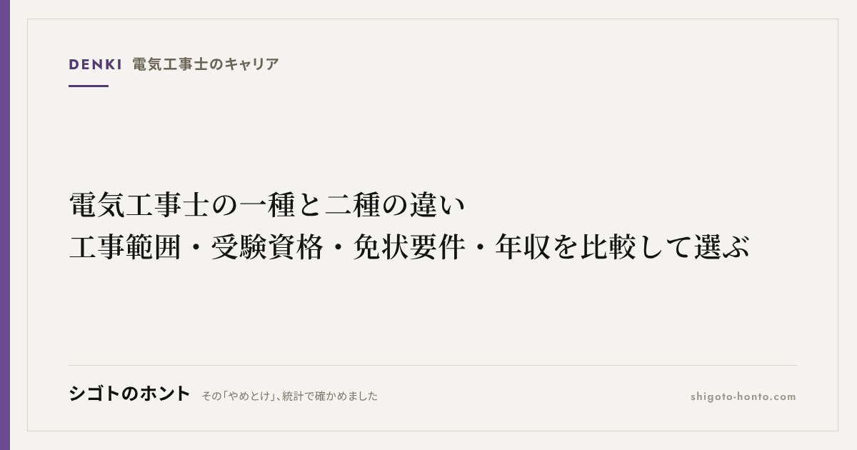 電気工事士の一種と二種の違い|工事範囲・受験資格・免状要件・年収を比較して選ぶ