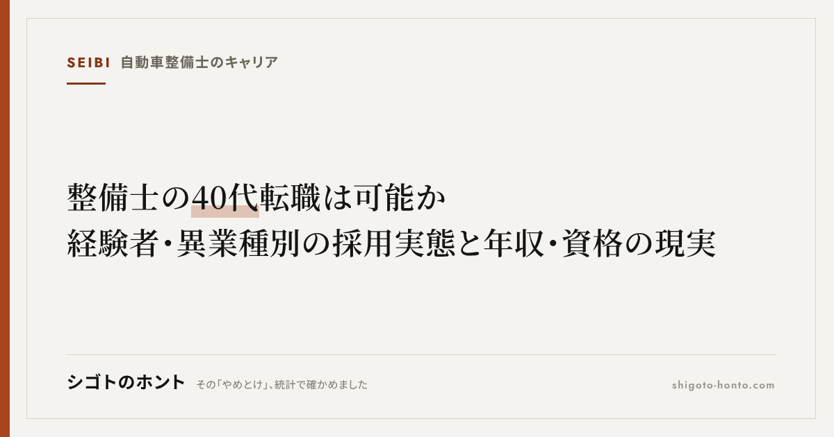 整備士の40代転職は可能か|経験者・異業種別の採用実態と年収・資格の現実