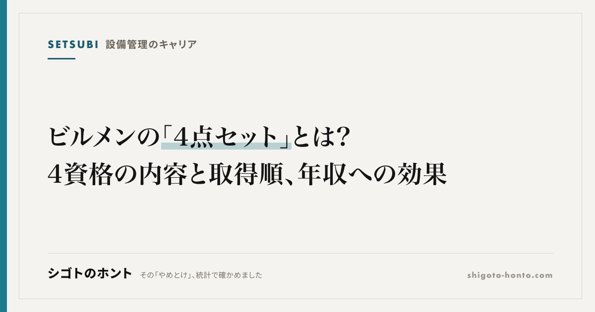 ビルメンの「4点セット」とは?4資格の内容と取得順、年収への効果