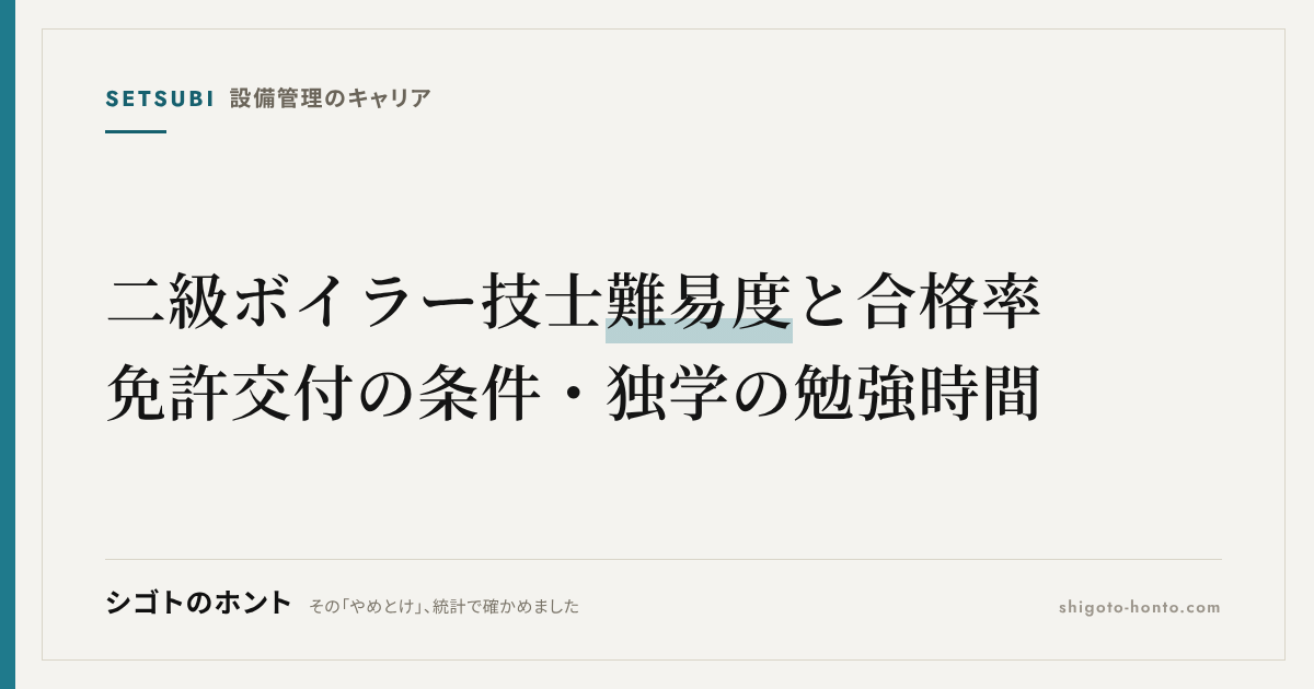 二級ボイラー技士 難易度と合格率｜免許交付の条件・独学の勉強時間