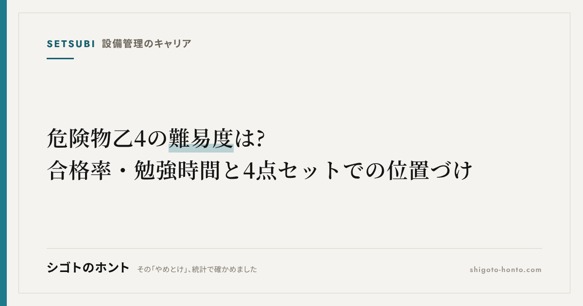 危険物乙4の難易度は?合格率・勉強時間の目安とビルメン4点セットでの位置づけ